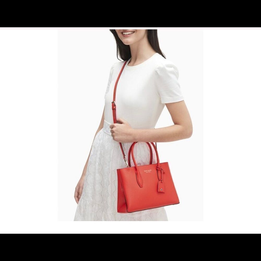 Kate Spade Eva Red Cow Leather Dual Top Handle Small Satchel Purse
